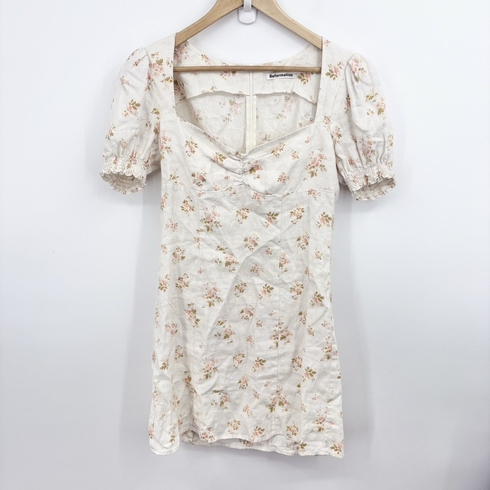 Reformation Dress 6 Gina Floral Button Down Linen Romantic Cottage Festival Boho
